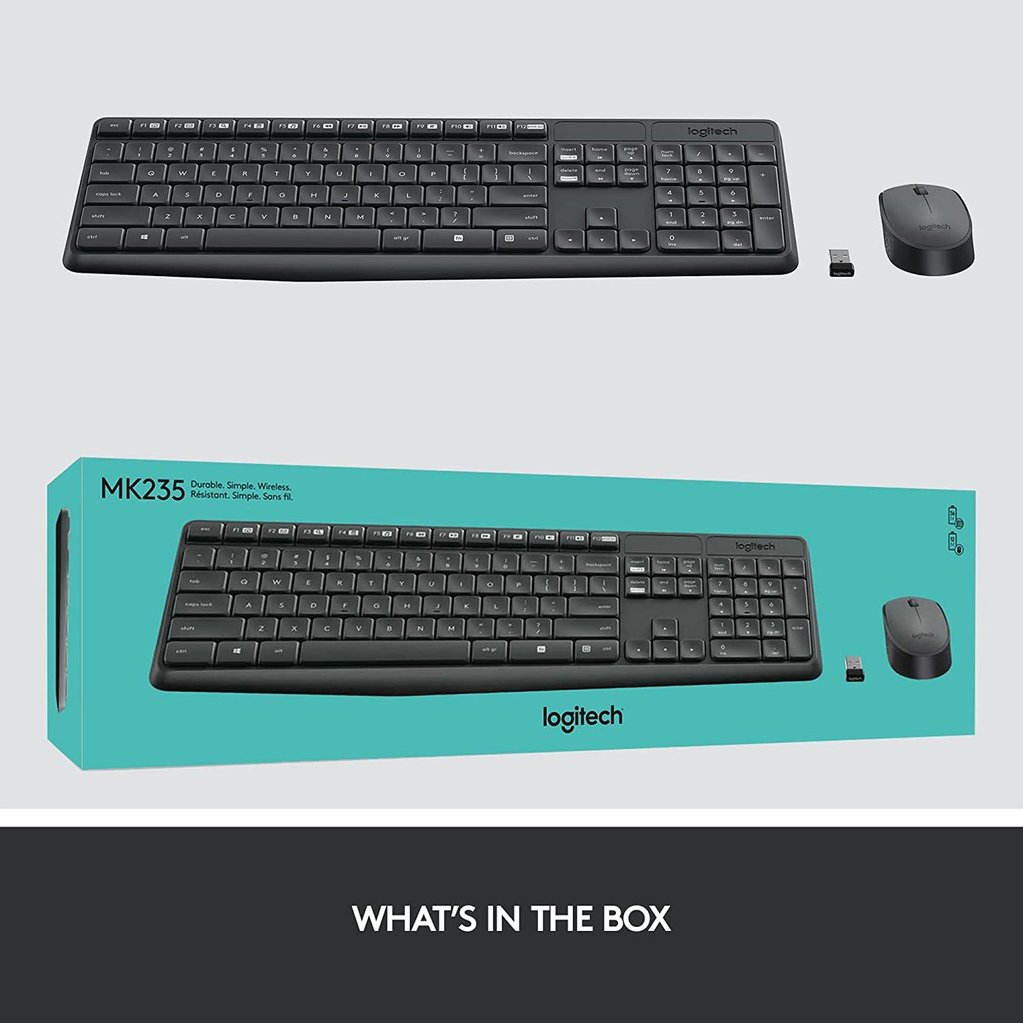 MK235 Wireless Keyboard and Mouse Combo for Windows, USB Receiver, 15 FN Keys, Long Battery Life, Compatible with PC, Laptop