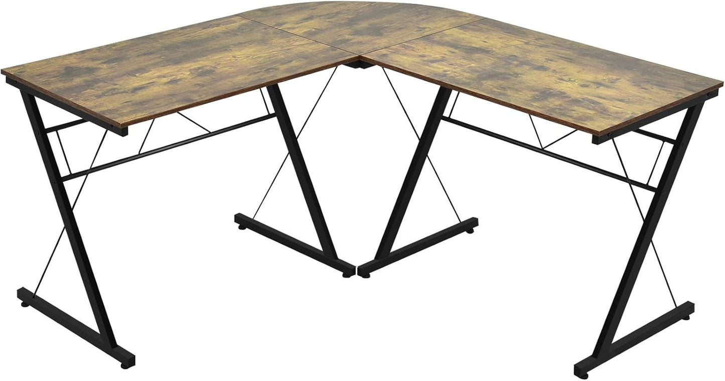 L-Shaped Desk Corner Computer Desk, Space-Saving & Multifunctional Home Office Desk Writing Workstation Study Desk with round Corner (Rustic Brown)