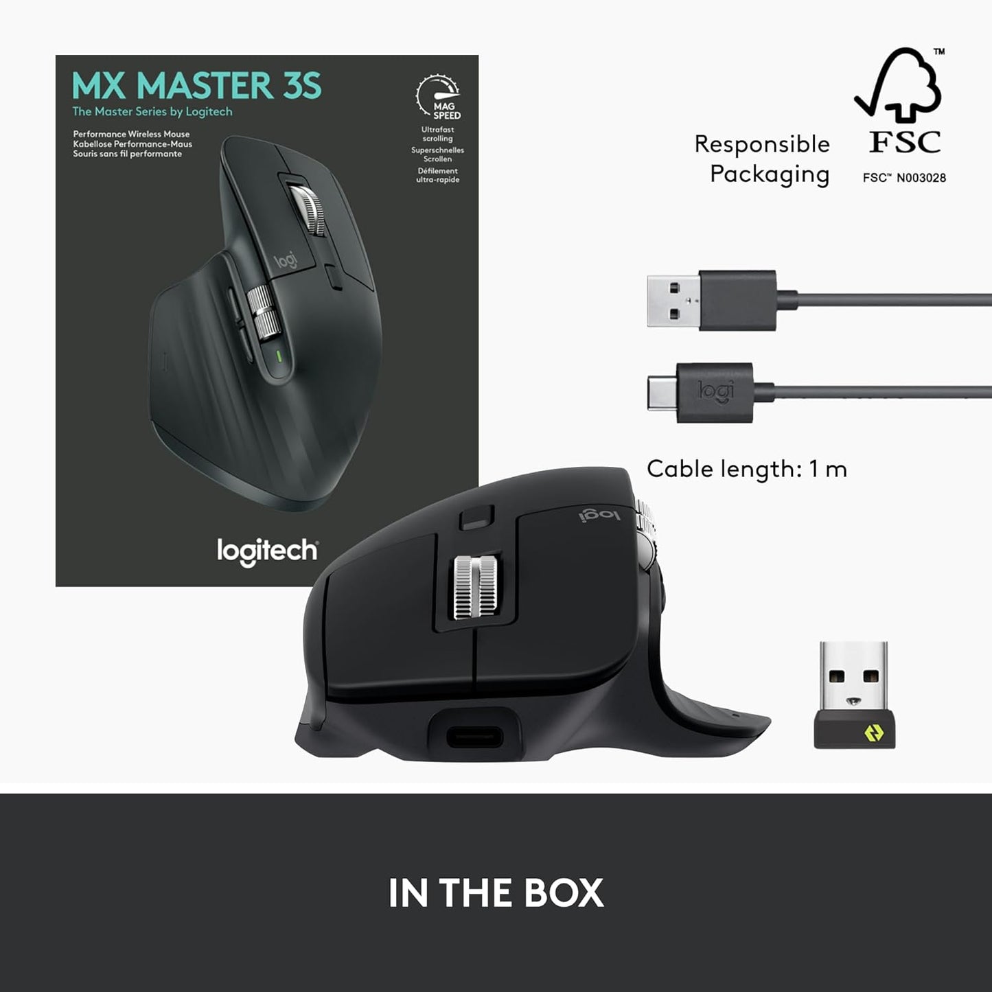 MX Master 3S - Wireless Performance Mouse with Ultra-Fast Scrolling, Ergo, 8K DPI, Track on Glass, Quiet Clicks, USB-C, Bluetooth, Windows, Linux, Chrome - Graphite