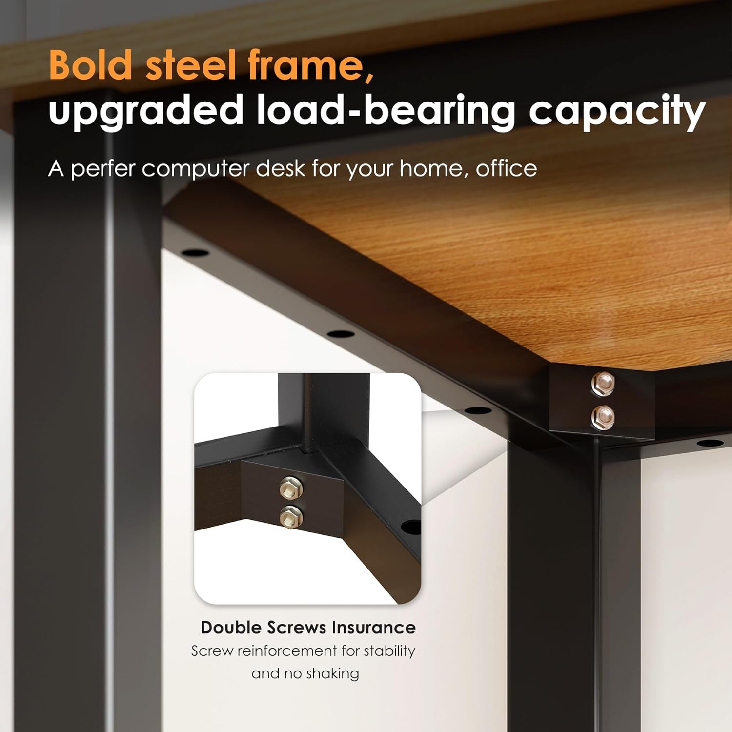 63 Inch Large Computer Desk - Modern Simple Style Home Office Gaming Desk, Basic Writing Table for Study Student, Black Metal Frame, Teak