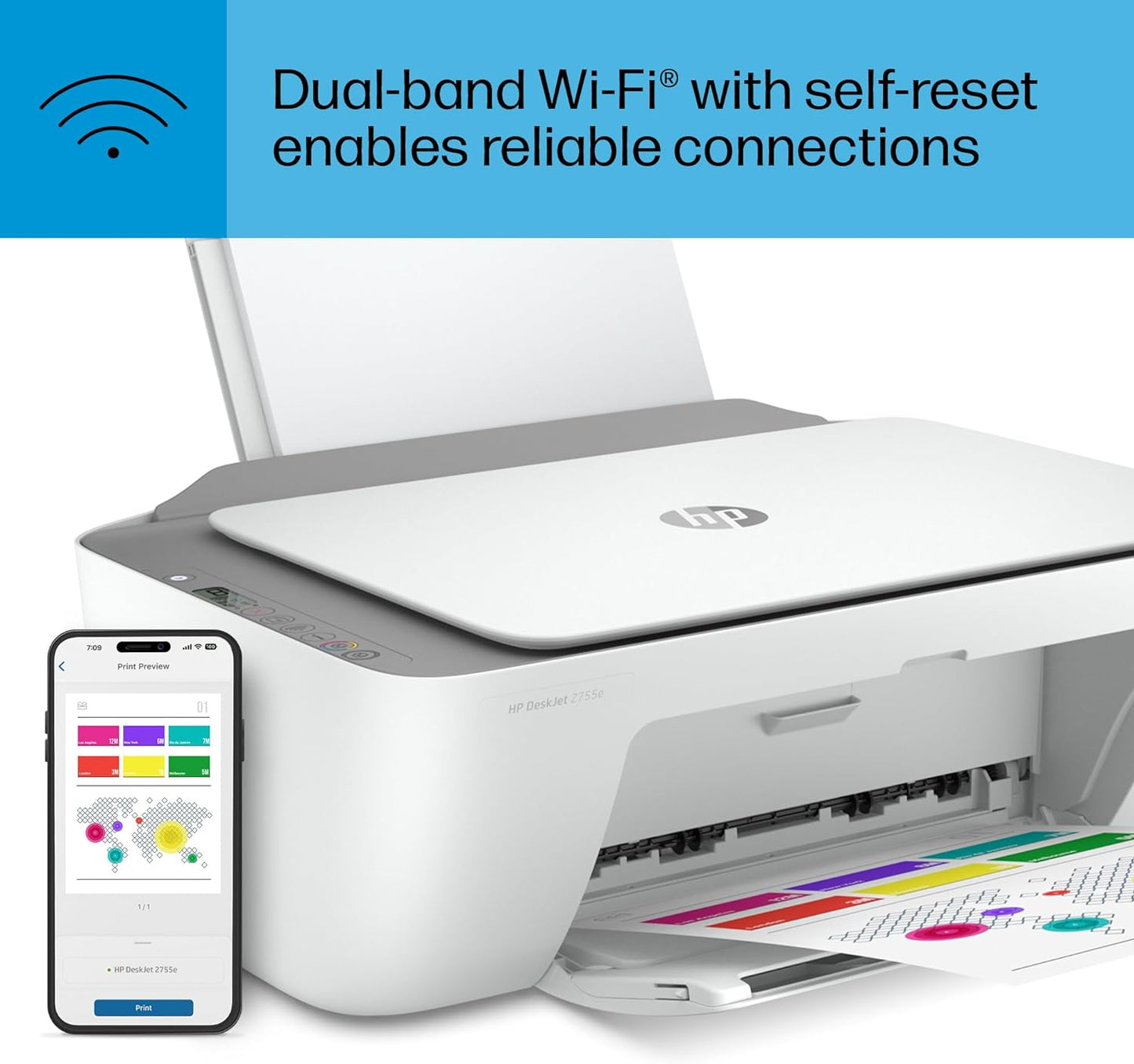 Deskjet 2755E Wireless Color Inkjet-Printer, Print, Scan, Copy, Easy Setup, Mobile Printing, Best-For Home, 6 Months of Instant Ink Included, White (Packaging May Vary) 6 Months of Ink with +