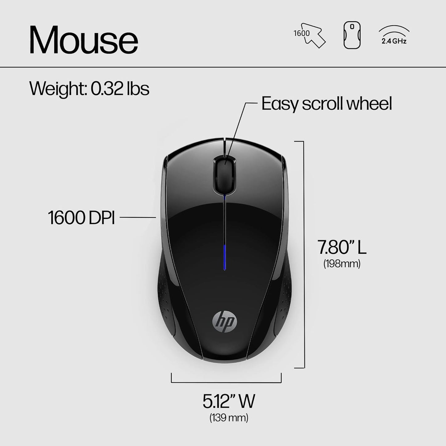 X3000 G3 Wireless Mouse - Black, 15-Month Battery, Side Grips for Control, Travel-Friendly, Blue LED, Powerful 1600 DPI Optical Sensor, Compatible with Wins Pc/Laptop, Mac, Chromebook (683N7AA)
