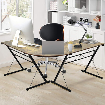 L-Shaped Desk Corner Computer Desk, Space-Saving & Multifunctional Home Office Desk Writing Workstation Study Desk with round Corner (Rustic Brown)