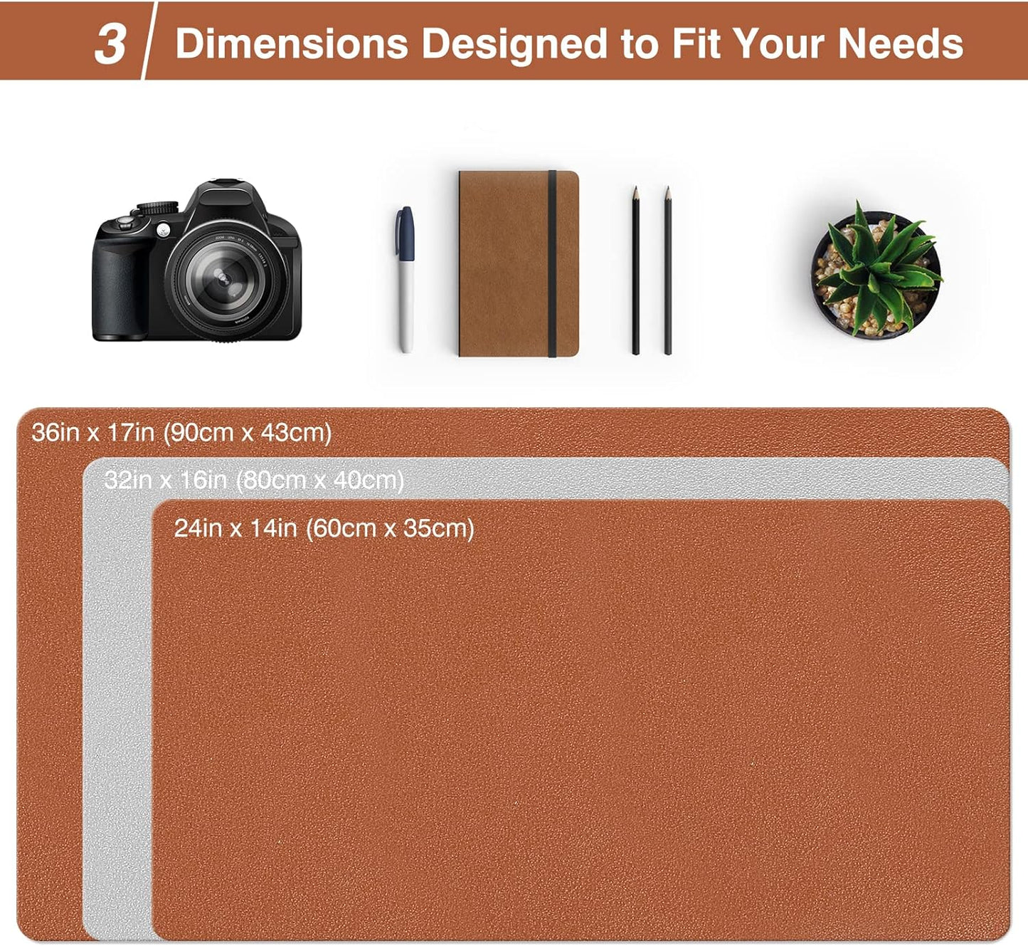 Dual Sided Desk Pad, Large Desk Mat, Waterproof Desk Blotter Protector Mouse Pad, Leather Desk Pad Large for Keyboard and Mouse (32" X 16", Brown/Gray)