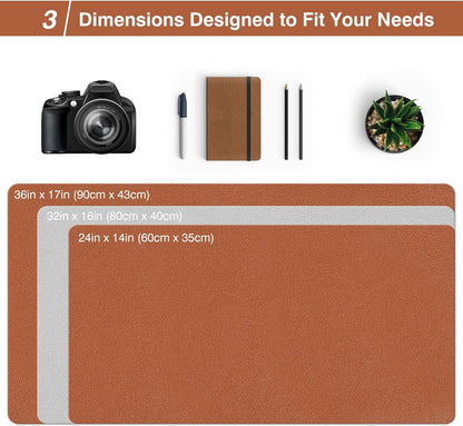 Dual Sided Desk Pad, Large Desk Mat, Waterproof Desk Blotter Protector Mouse Pad, Leather Desk Pad Large for Keyboard and Mouse (32" X 16", Brown/Gray)