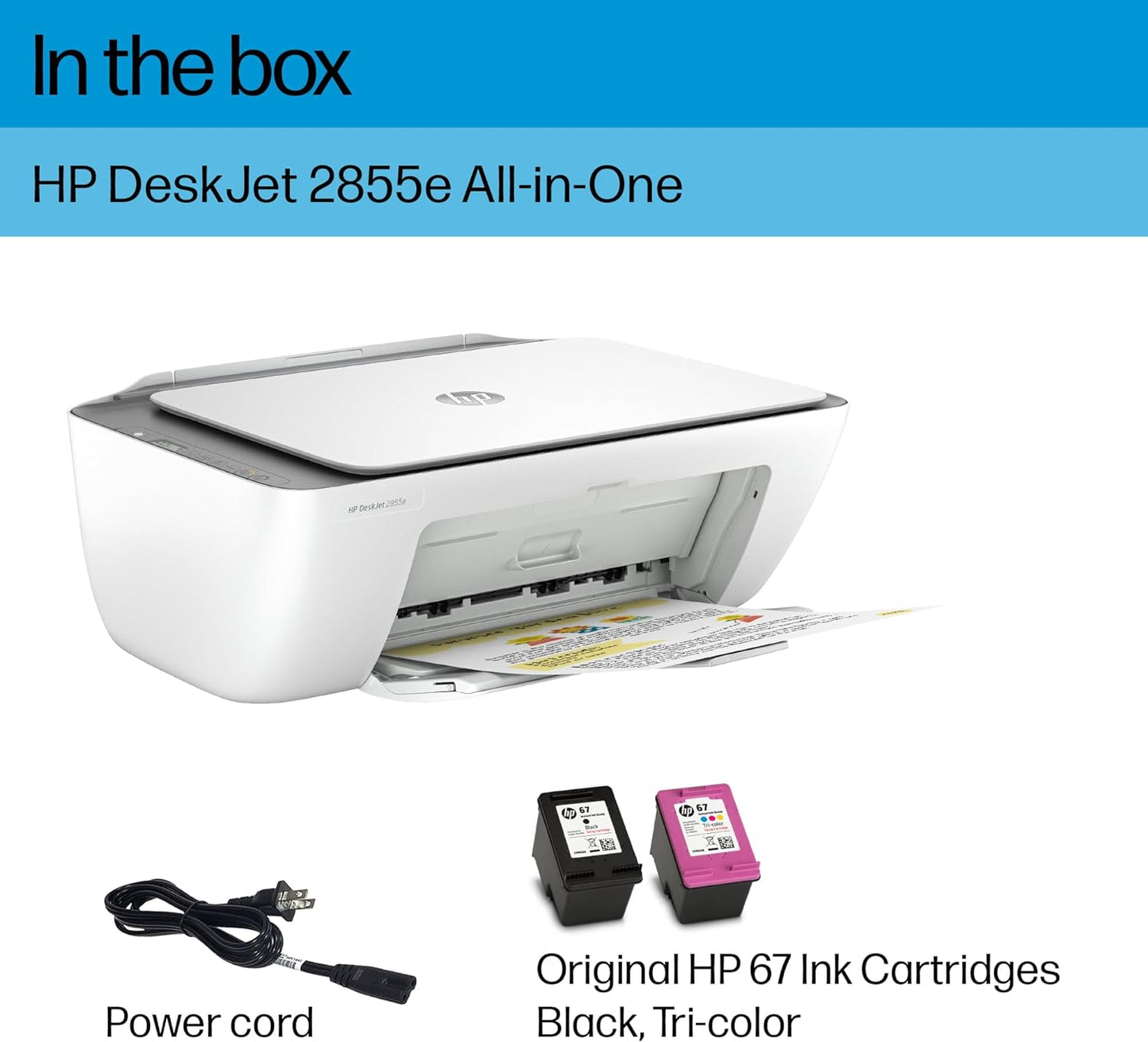 Deskjet 2855E Wireless All-In-One Color Inkjet Printer, Scanner, Copier, Best-For-Home, 3 Months of Instant Ink Included (588S5A)
