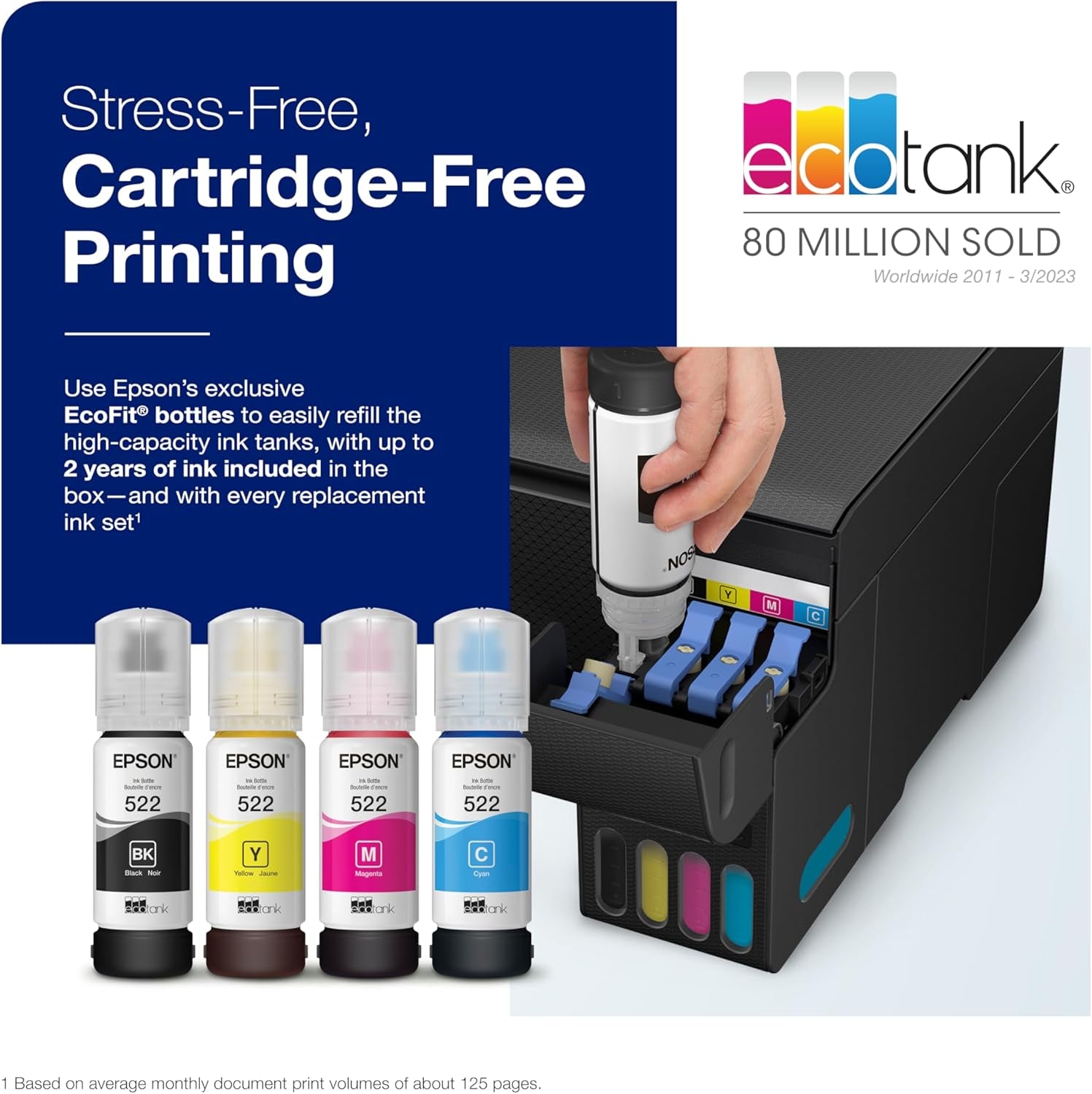 Ecotank ET-2400 Wireless Color All-In-One Cartridge-Free Supertank Printer with Scan and Copy – Easy, Everyday Home Printing, Black