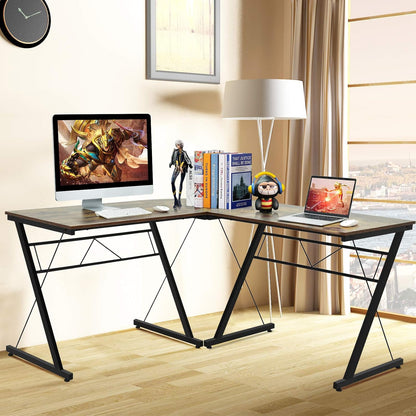 L-Shaped Desk Corner Computer Desk, Space-Saving & Multifunctional Home Office Desk Writing Workstation Study Desk with round Corner (Rustic Brown)