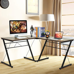 L-Shaped Desk Corner Computer Desk, Space-Saving & Multifunctional Home Office Desk Writing Workstation Study Desk with round Corner (Rustic Brown)