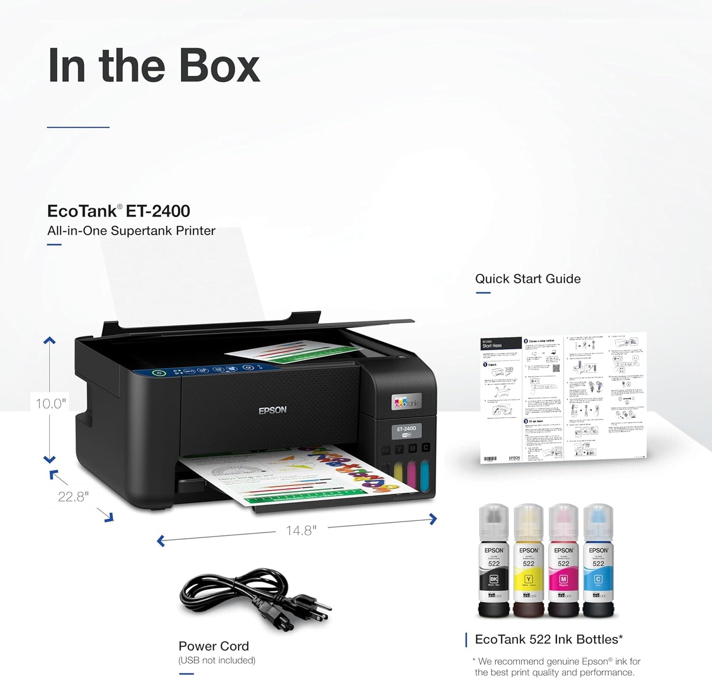 Ecotank ET-2400 Wireless Color All-In-One Cartridge-Free Supertank Printer with Scan and Copy – Easy, Everyday Home Printing, Black