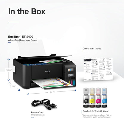Ecotank ET-2400 Wireless Color All-In-One Cartridge-Free Supertank Printer with Scan and Copy – Easy, Everyday Home Printing, Black