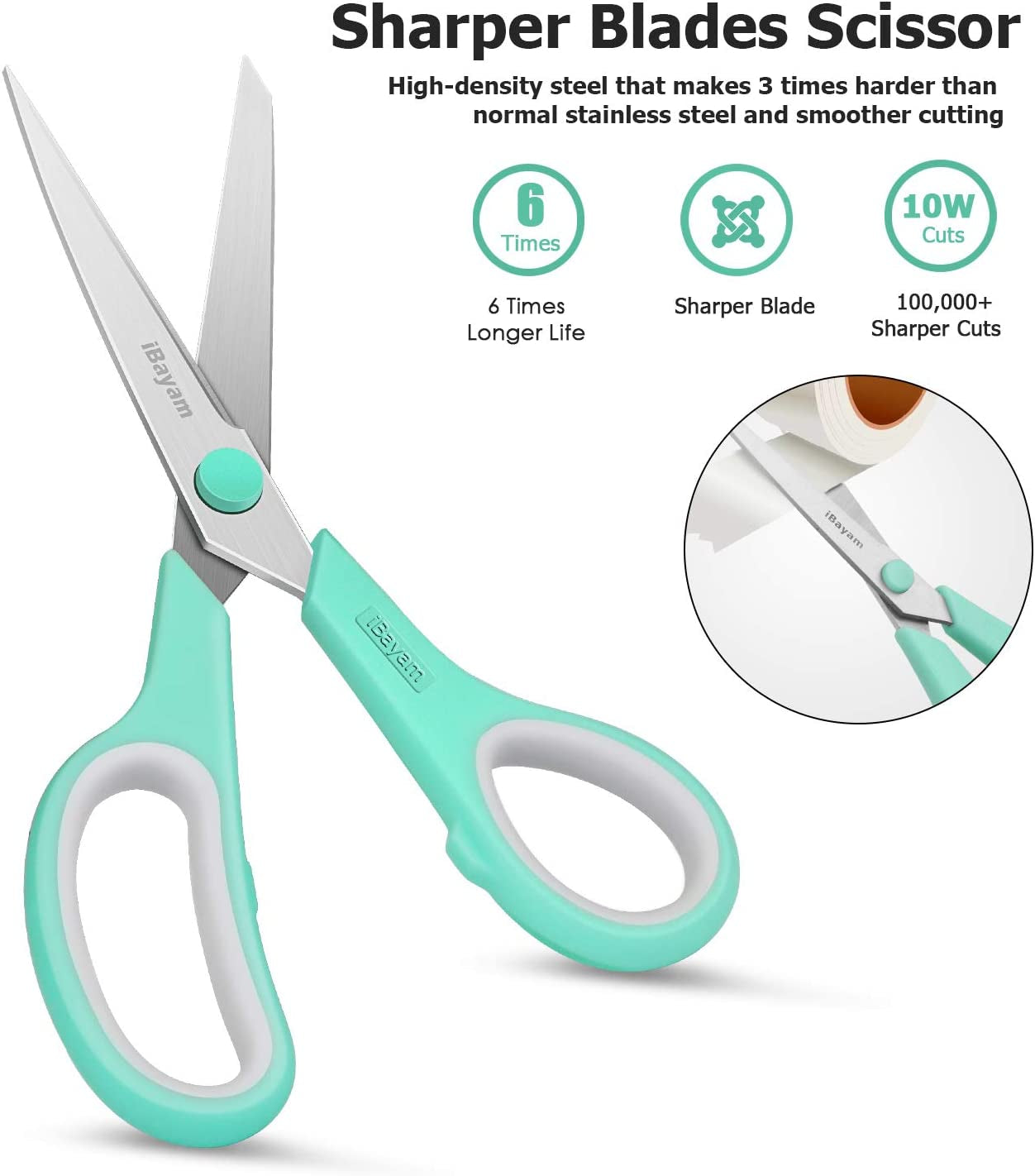 Scissors,  8" All Purpose Scissors Bulk 3-Pack, Ultra Sharp 2.5Mm Thick Blade Shears Comfort-Grip for Office Desk Accessories Sewing Fabric Home Craft Teacher School Supplies, Right/Left Handed