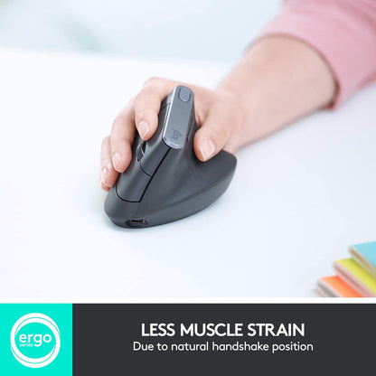 MX Vertical Wireless Mouse – Ergonomic Design Reduces Muscle Strain, Move Content between 3 Windows and Apple Computers, Rechargeable, Graphite