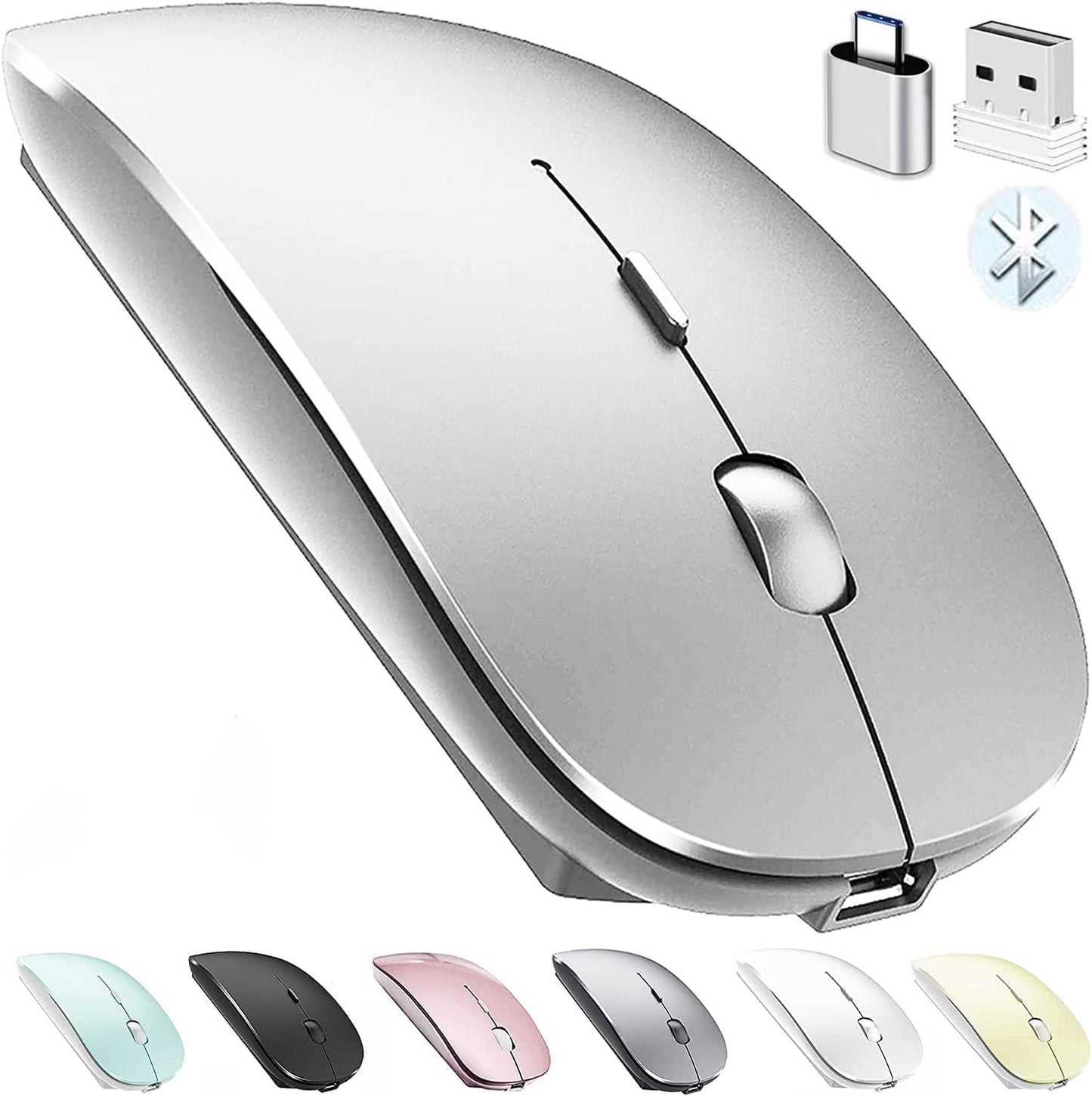 Bluetooth Wireless Mouse for Laptop Mac Macbook Ipad Macbook Air Macbook Pro Pc Desktop Computer Windows Chromebook Notebook (Silver)