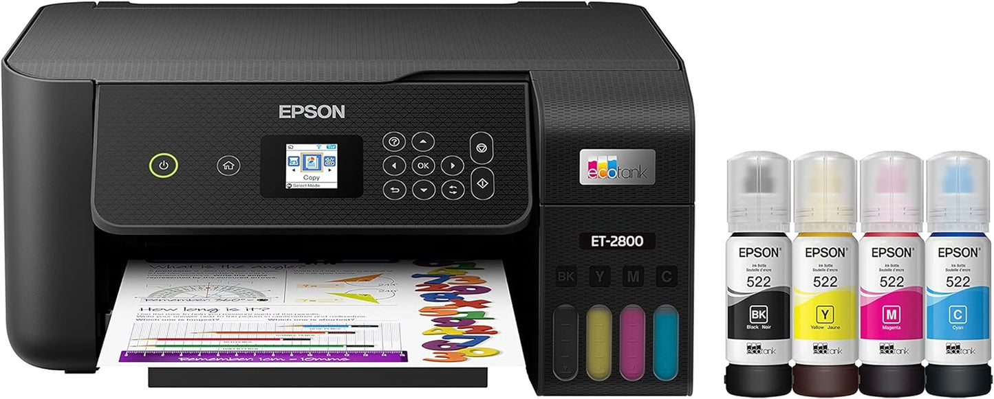 Ecotank ET-2800 Wireless Color All-In-One Cartridge-Free Supertank Printer with Scan and Copy Â€“ the Ideal Basic Home Printer - Black, Medium