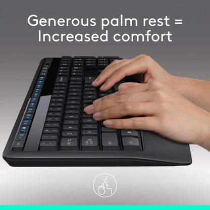 MK345 Wireless Combo Full-Sized Keyboard with Palm Rest and Comfortable Right-Handed Mouse, 2.4 Ghz Wireless USB Receiver, Compatible with PC, Laptop,Black
