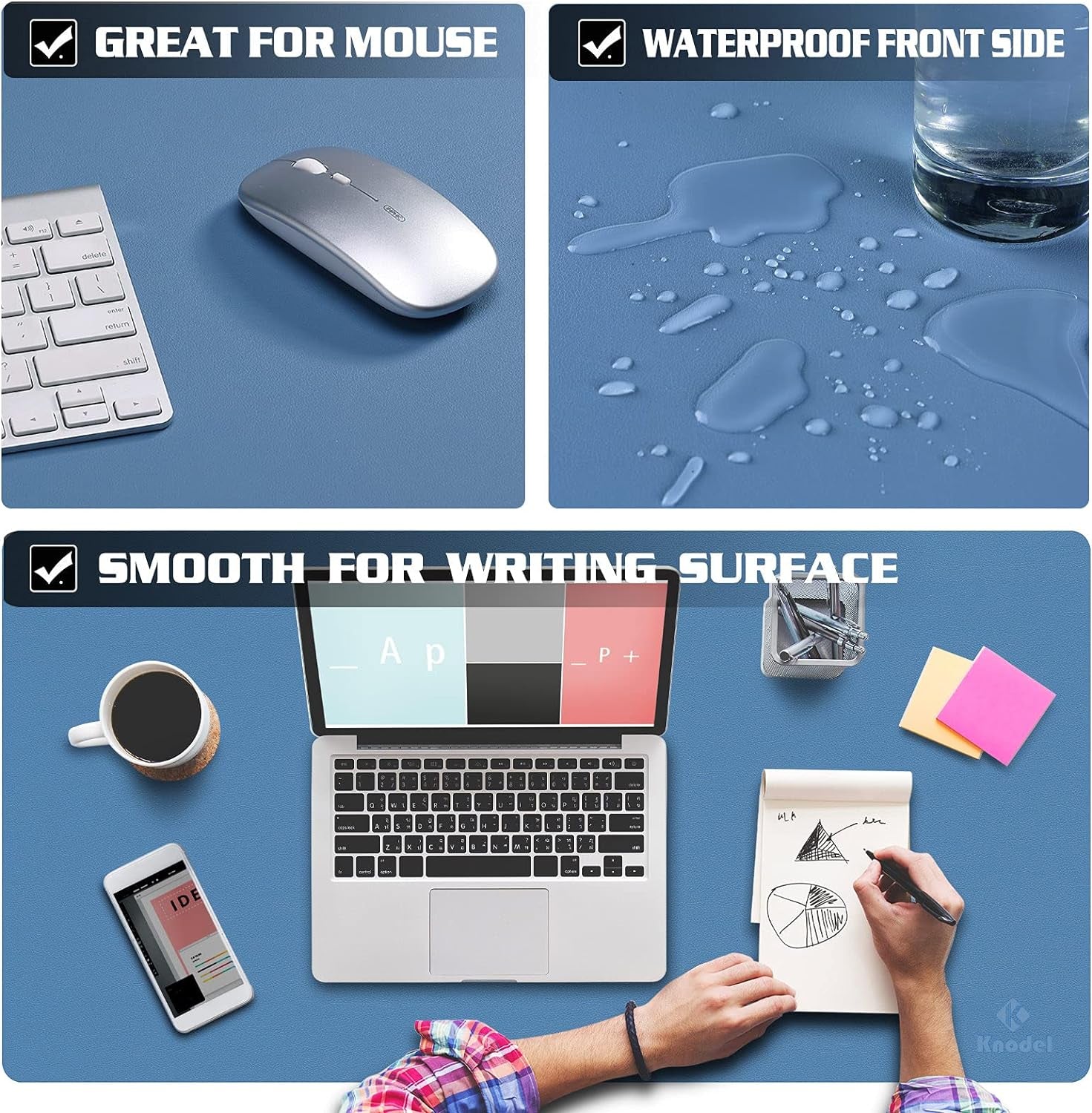 Non-Slip Desk Mat, Desk Pad, Desk Blotter, Desktop Mat for Desk, Large Desk Protector Mat, Office Computer and Laptop Mat for Desk, Writing Mat (31.5"X15.7", Blue)