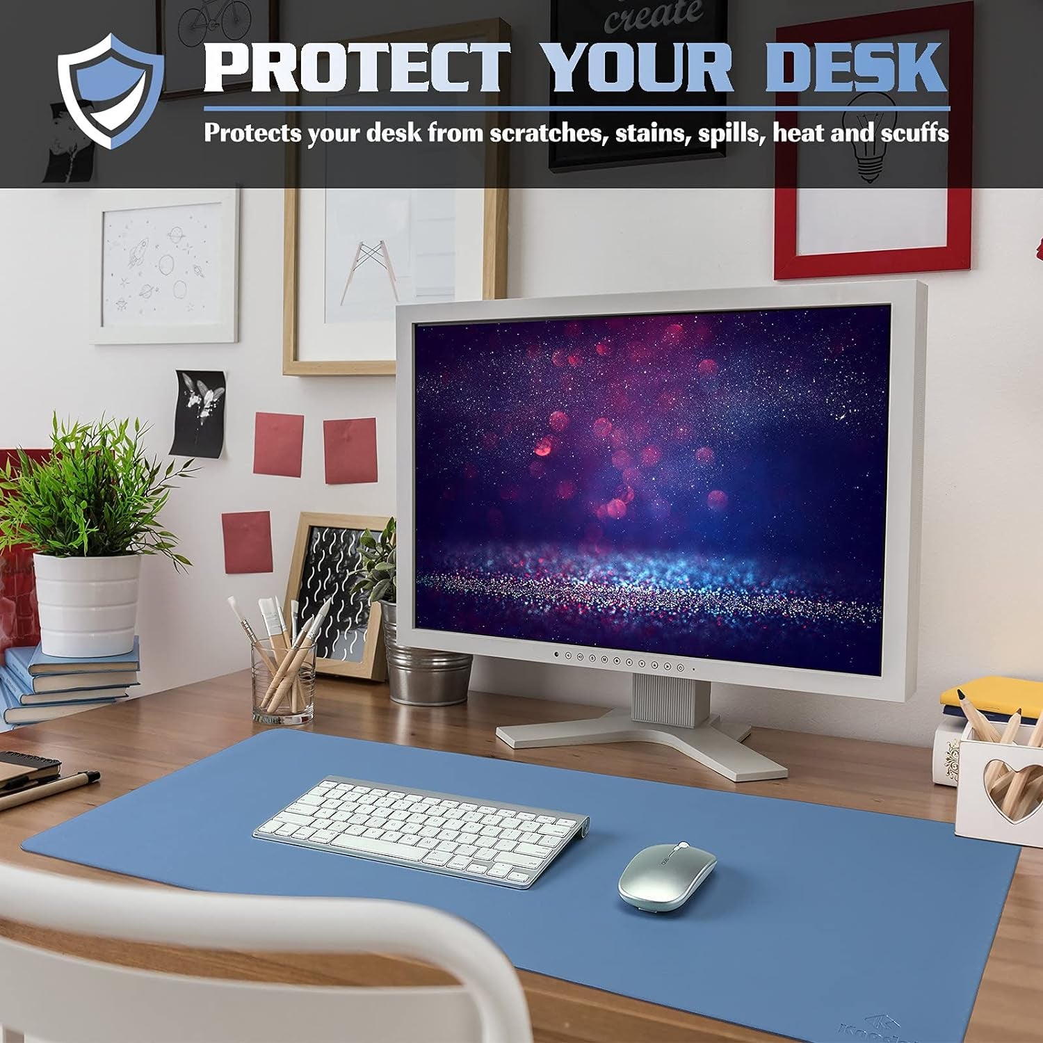 Non-Slip Desk Mat, Desk Pad, Desk Blotter, Desktop Mat for Desk, Large Desk Protector Mat, Office Computer and Laptop Mat for Desk, Writing Mat (31.5"X15.7", Blue)