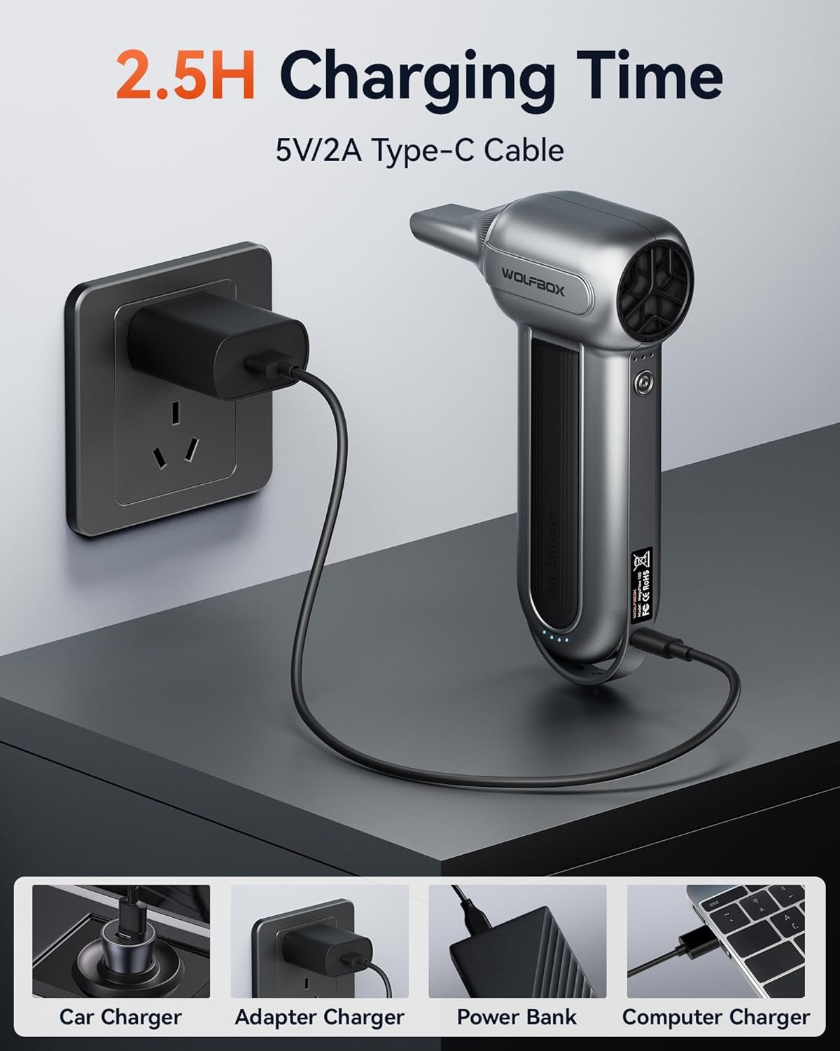 MF100 Electric Air Duster-150000Rpm Super Power Cordless Air Duster, Rechargeable Brushless Motor Durable Blower, 3-Gear Adjustable Dust Blower for Computer, Keyboard, Outdoor, House and Car