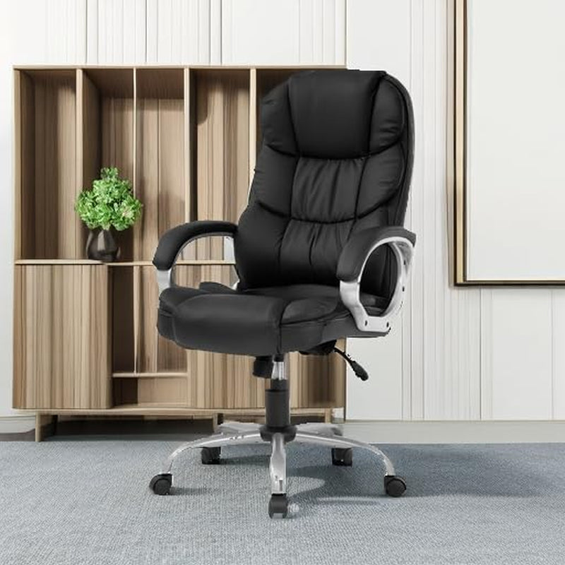 Office Chair Computer High Back Adjustable Ergonomic Desk Chair Executive PU Leather Swivel Task Chair with Armrests Lumbar Support (Black)