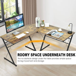 L-Shaped Desk Corner Computer Desk, Space-Saving & Multifunctional Home Office Desk Writing Workstation Study Desk with round Corner (Rustic Brown)