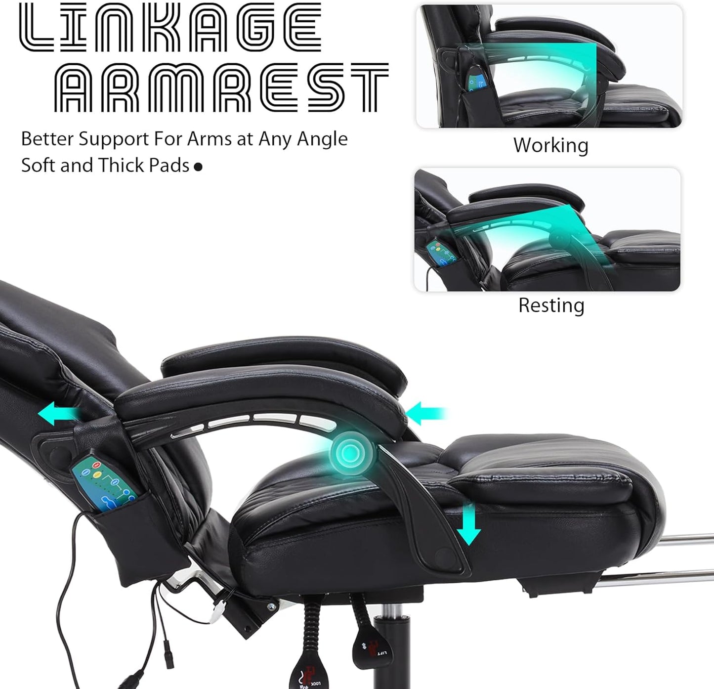 Massage Office Chair with Foot Rest 6 Points Vibration and Heat Home Office Desk Chairs for Heavy People 400Lbs Reclining Managerial Chairs Ergonomic Executive Chair (Black)