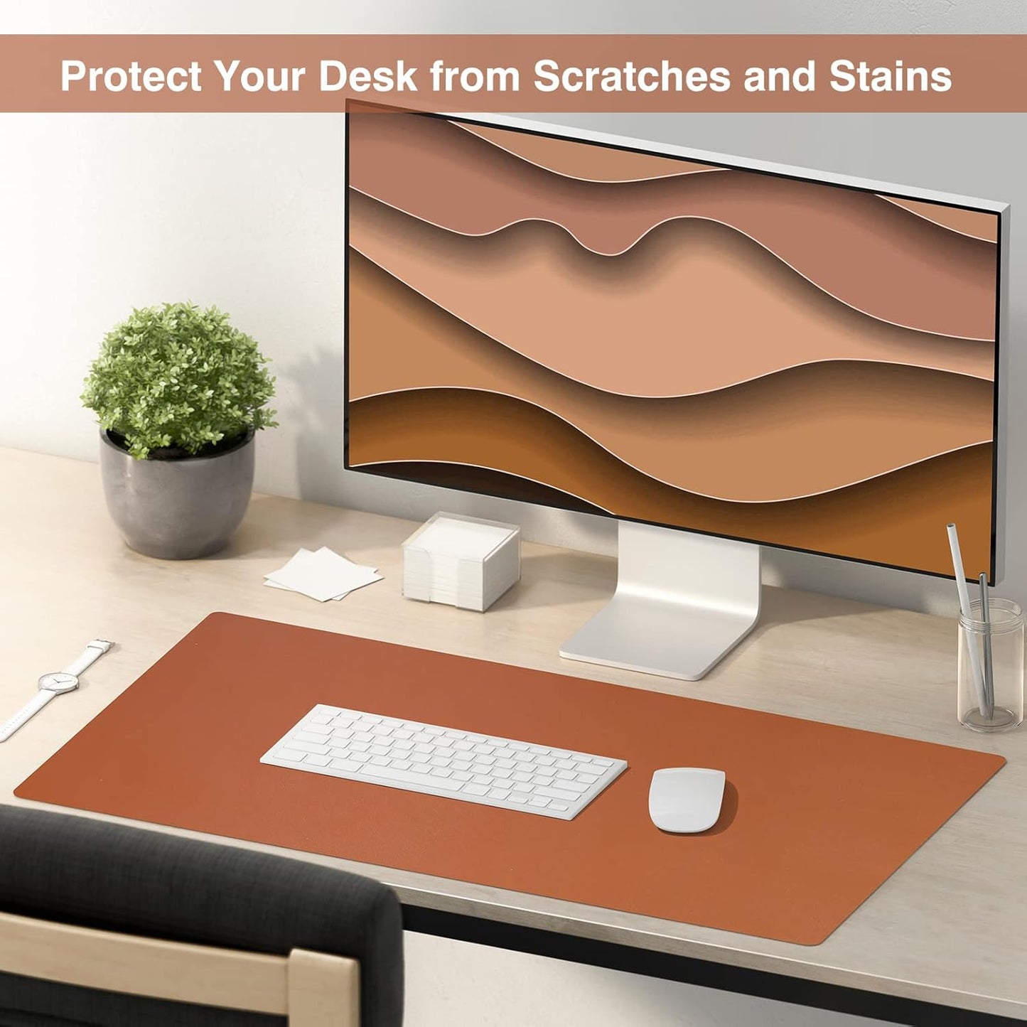 Dual Sided Desk Pad, Large Desk Mat, Waterproof Desk Blotter Protector Mouse Pad, Leather Desk Pad Large for Keyboard and Mouse (32" X 16", Brown/Gray)