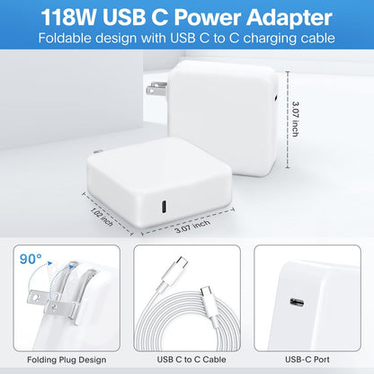 Mac Book Pro Charger - 118W USB C Charger Fast Charger Compatible with Macbook Pro/Air, M1 M2 M3 M4, Ipad Pro, Samsung Galaxy and All USB C Device, Include Charge Cable