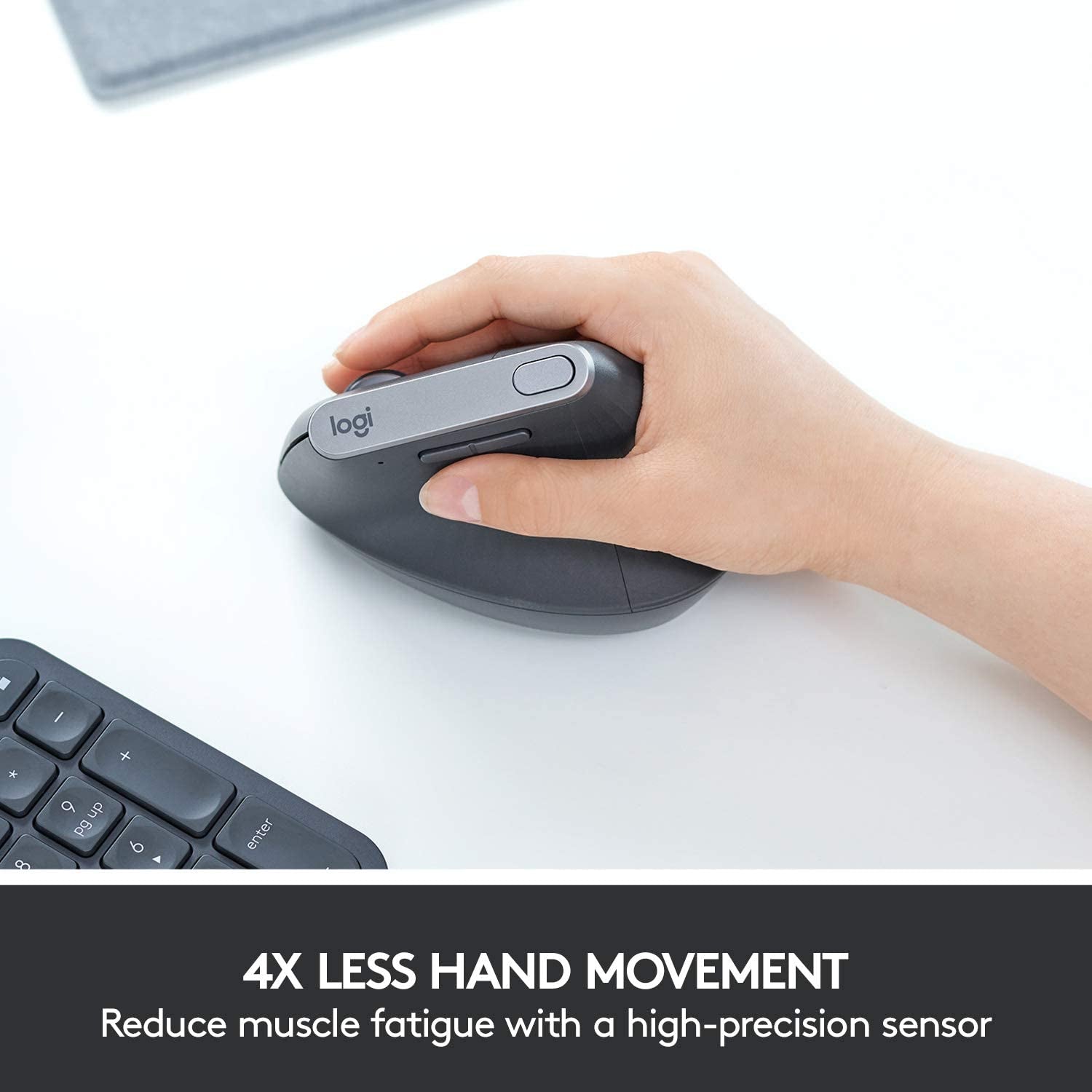 MX Vertical Wireless Mouse – Ergonomic Design Reduces Muscle Strain, Move Content between 3 Windows and Apple Computers, Rechargeable, Graphite