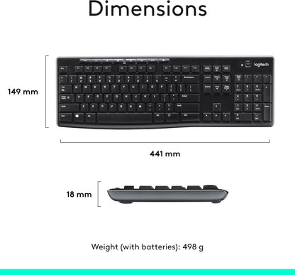 MK270 Wireless Keyboard and Mouse Combo for Windows, 2.4 Ghz Wireless, Compact Mouse, 8 Multimedia and Shortcut Keys, for PC, Laptop - Black