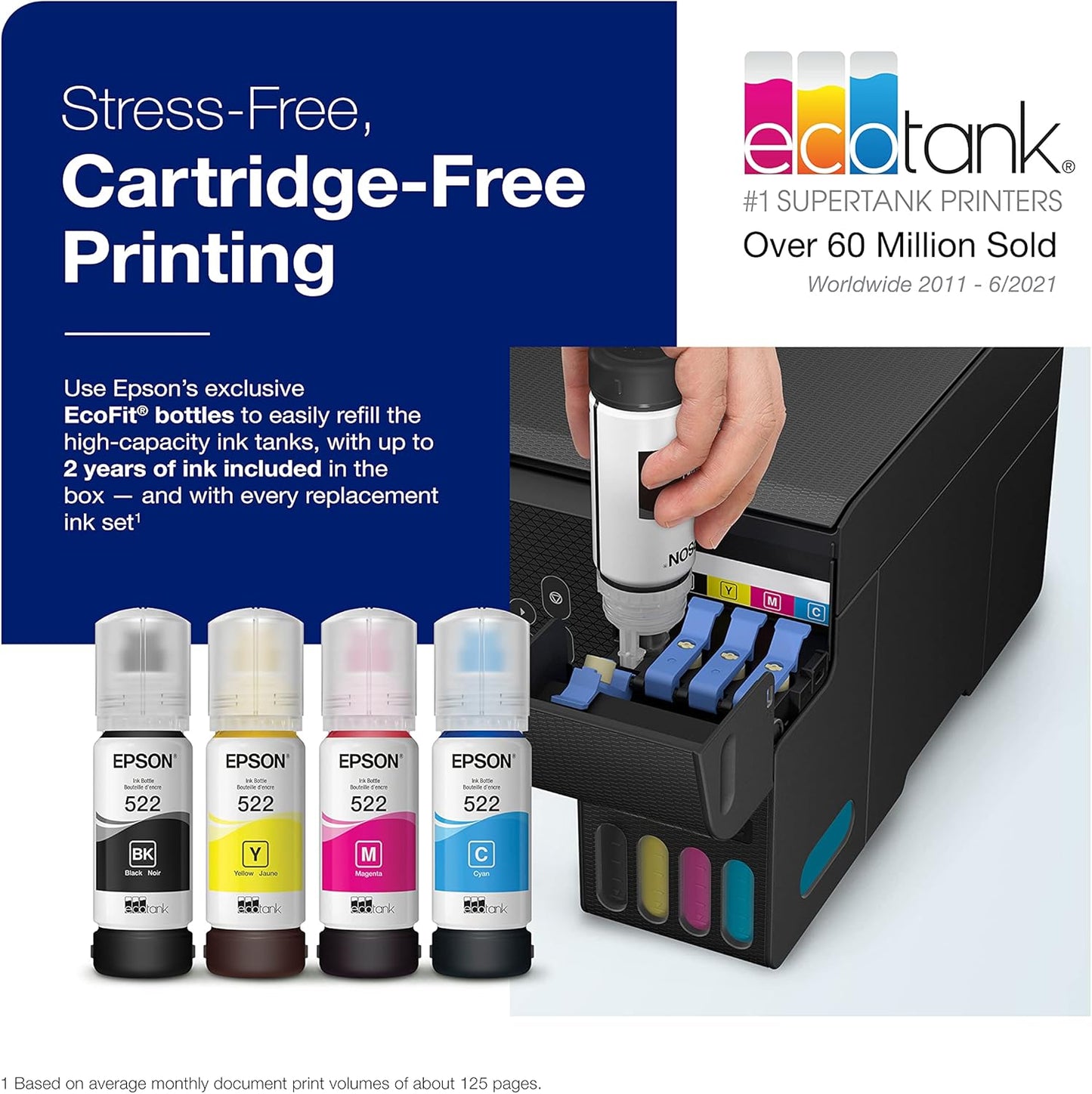 Ecotank ET-2800 Wireless Color All-In-One Cartridge-Free Supertank Printer with Scan and Copy Â€“ the Ideal Basic Home Printer - Black, Medium