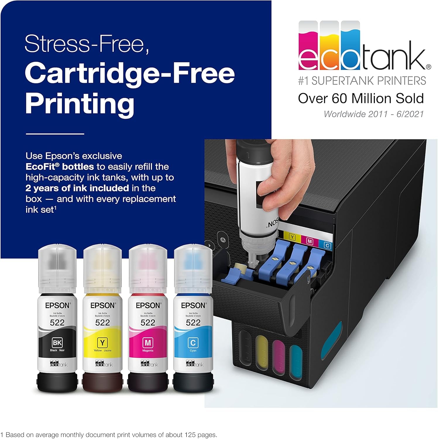 Ecotank ET-2800 Wireless Color All-In-One Cartridge-Free Supertank Printer with Scan and Copy Â€“ the Ideal Basic Home Printer - Black, Medium