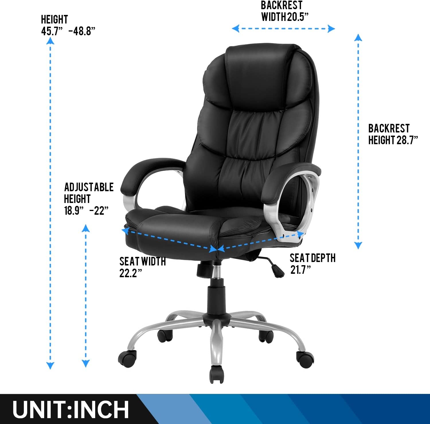 Office Chair Computer High Back Adjustable Ergonomic Desk Chair Executive PU Leather Swivel Task Chair with Armrests Lumbar Support (Black)