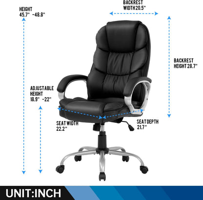 Office Chair Computer High Back Adjustable Ergonomic Desk Chair Executive PU Leather Swivel Task Chair with Armrests Lumbar Support (Black)