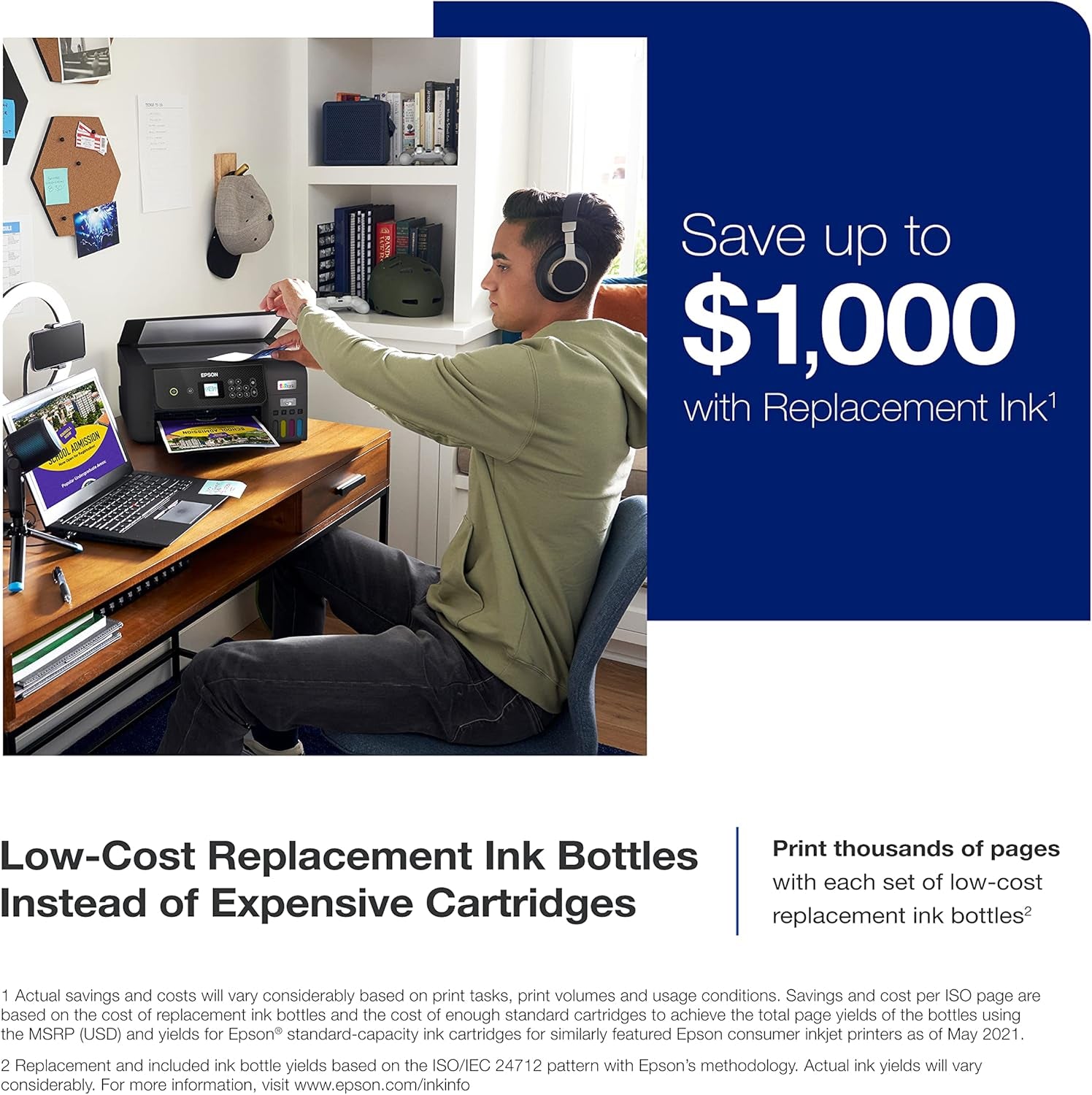Ecotank ET-2800 Wireless Color All-In-One Cartridge-Free Supertank Printer with Scan and Copy Â€“ the Ideal Basic Home Printer - Black, Medium