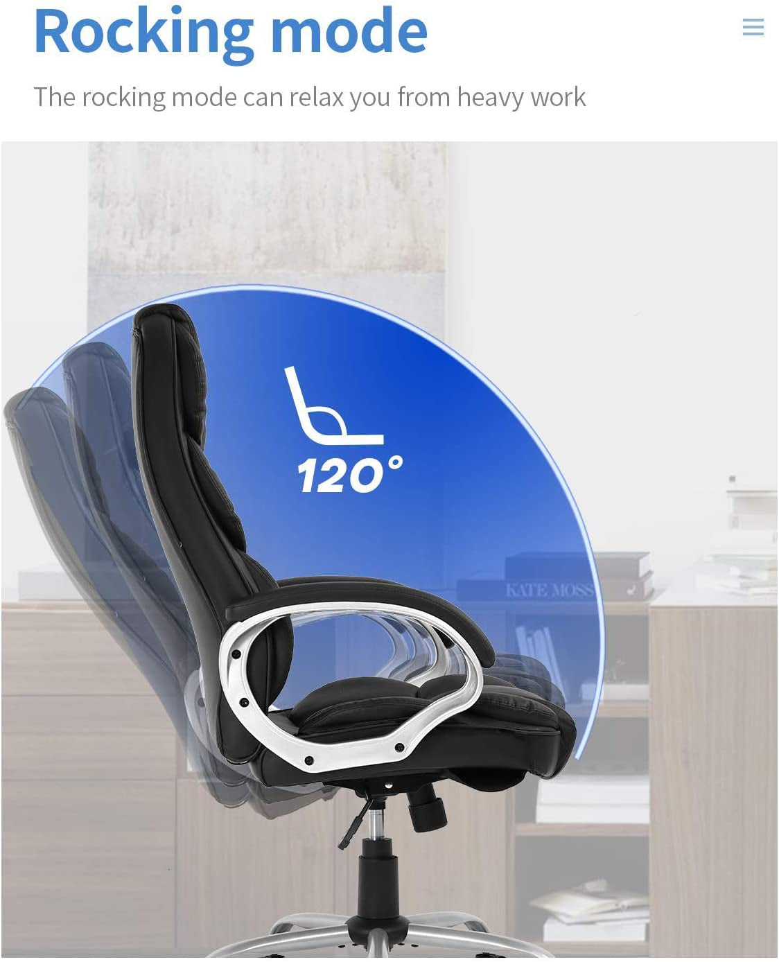 Office Chair Computer High Back Adjustable Ergonomic Desk Chair Executive PU Leather Swivel Task Chair with Armrests Lumbar Support (Black)