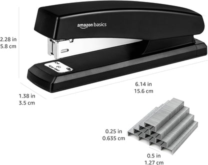 Stapler with 1000 Staples, Office Stapler, 25 Sheet Capacity, Non-Slip, Black