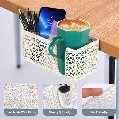 Desk Organizer with Clip, Cup, Pencil, Phone Holders & Beverage Storage for Office, School, Home
