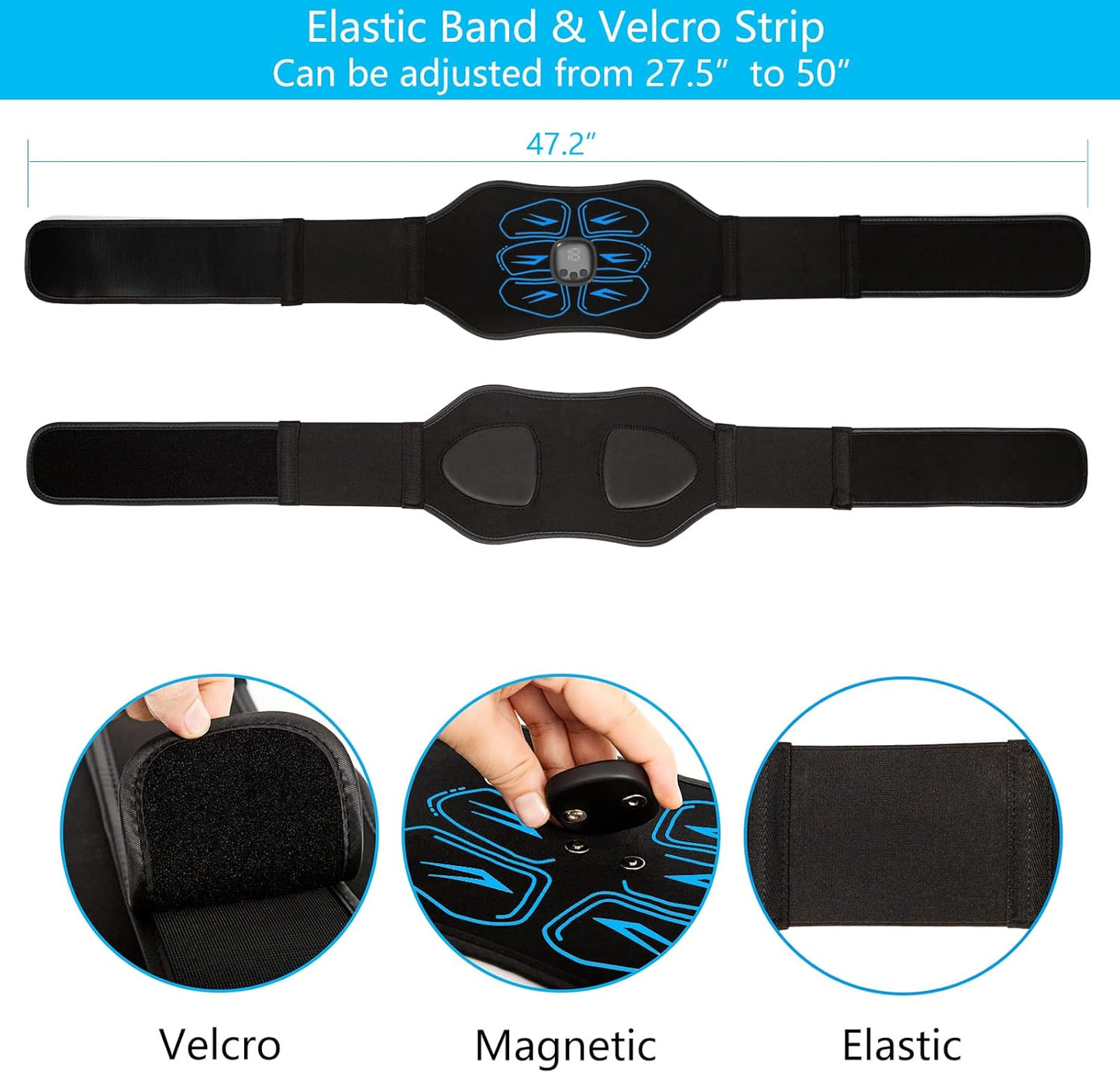 ABS Stimulator - EMS Muscle Stimulator, Ab Machine, Portable Abdominal Belt, Electronic Pulse Massager, Home Office Fitness Workout Equipment, Blue