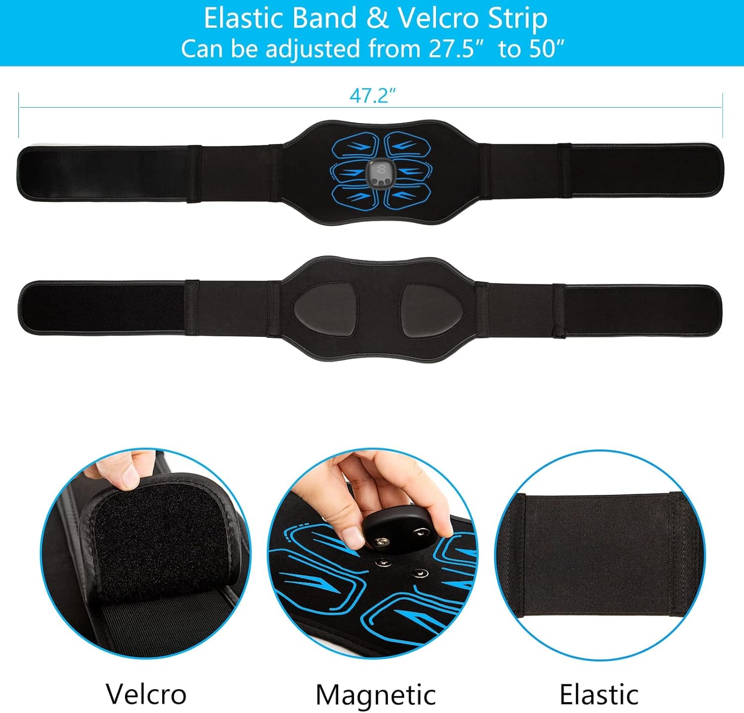 ABS Stimulator - EMS Muscle Stimulator, Ab Machine, Portable Abdominal Belt, Electronic Pulse Massager, Home Office Fitness Workout Equipment, Blue