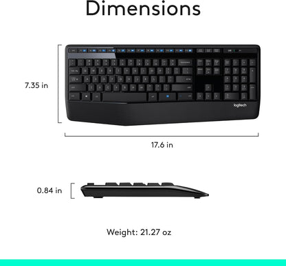 MK345 Wireless Combo Full-Sized Keyboard with Palm Rest and Comfortable Right-Handed Mouse, 2.4 Ghz Wireless USB Receiver, Compatible with PC, Laptop,Black
