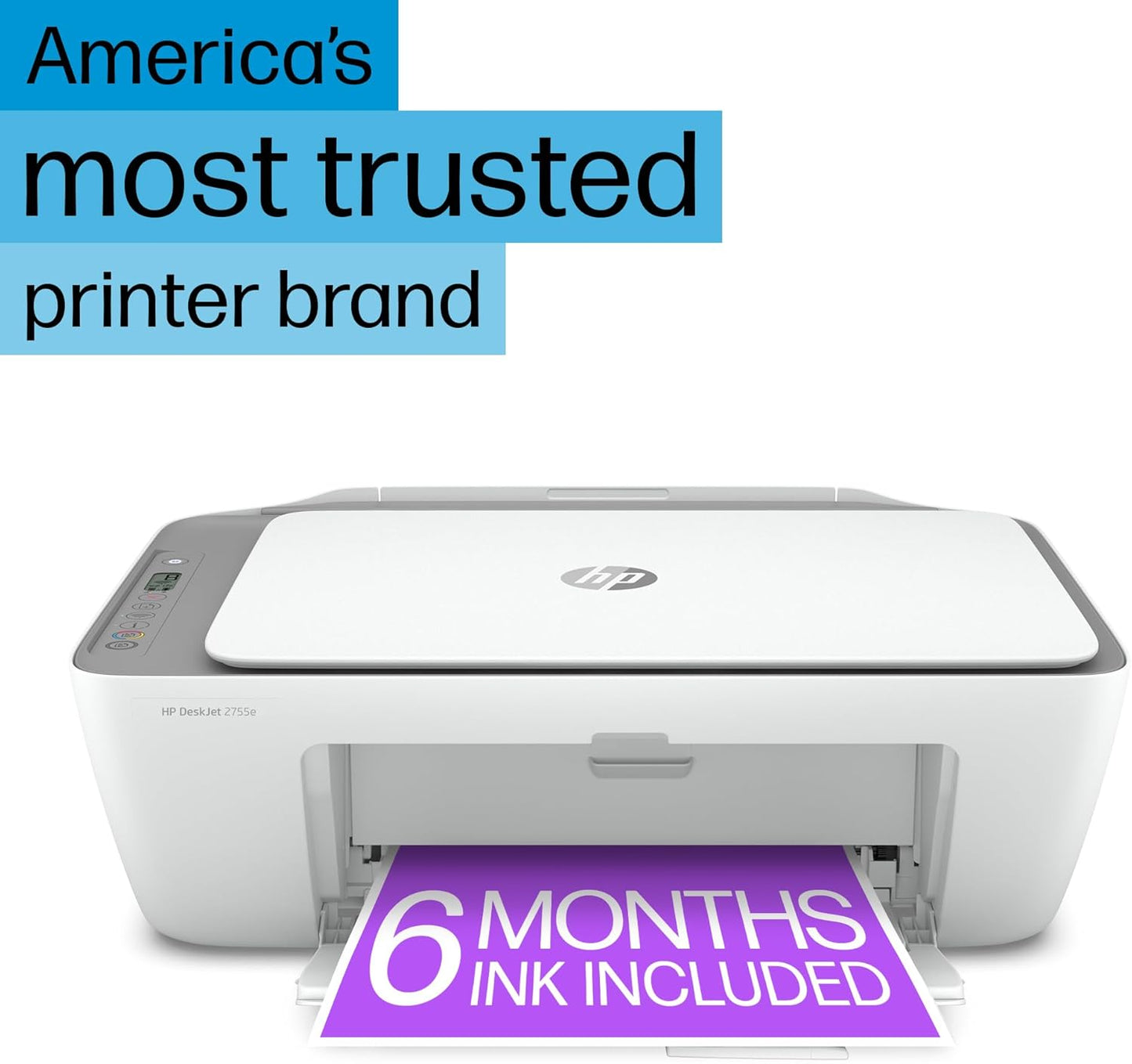 Deskjet 2755E Wireless Color Inkjet-Printer, Print, Scan, Copy, Easy Setup, Mobile Printing, Best-For Home, 6 Months of Instant Ink Included, White (Packaging May Vary) 6 Months of Ink with +