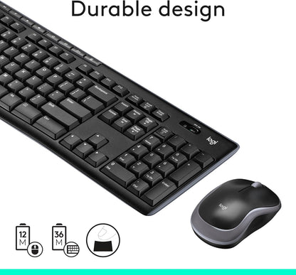MK270 Wireless Keyboard and Mouse Combo for Windows, 2.4 Ghz Wireless, Compact Mouse, 8 Multimedia and Shortcut Keys, for PC, Laptop - Black