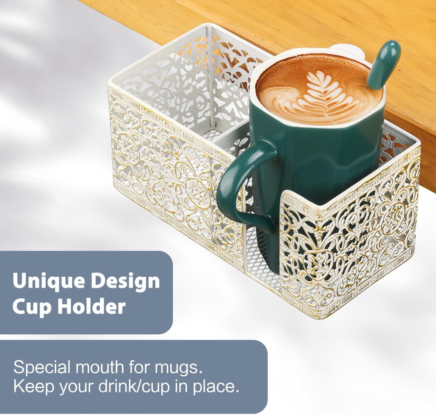 Desk Organizer with Clip, Cup, Pencil, Phone Holders & Beverage Storage for Office, School, Home