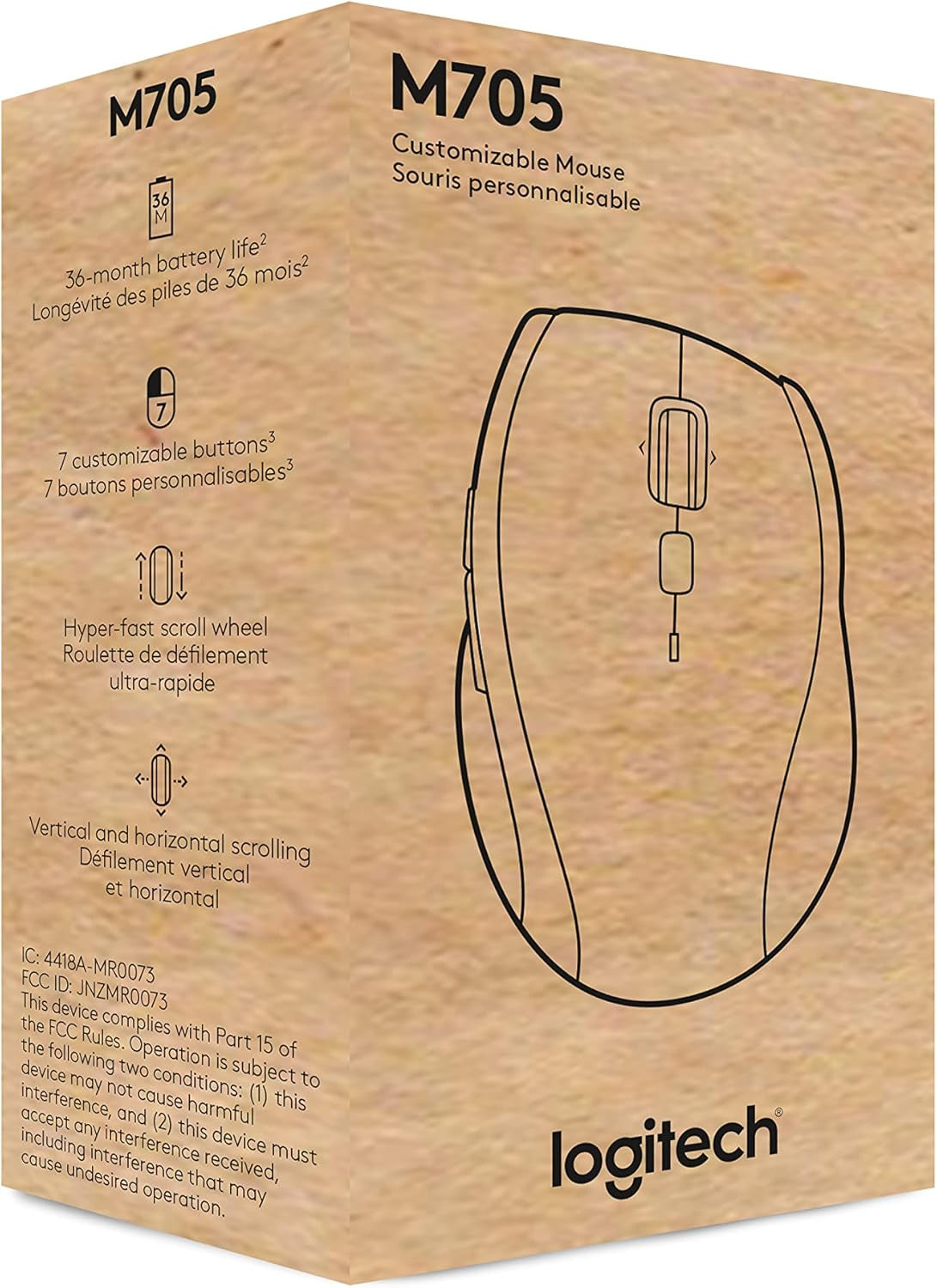 M705 Marathon Wireless Mouse, 2.4 Ghz USB Unifying Receiver, 1000 DPI, 5-Programmable Buttons, 3-Year Battery, Compatible with PC, Mac, Laptop, Chromebook - Black