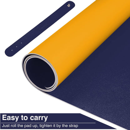 Dual Sided Desk Pad, Large Desk Mat, Waterproof Desk Blotter Protector Mouse Pad, Leather Desk Pad Large for Keyboard and Mouse (36" X 17", Dark Blue/Yellow)