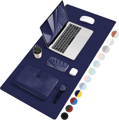 Dual Sided Desk Pad, Large Desk Mat, Waterproof Desk Blotter Protector Mouse Pad, Leather Desk Pad Large for Keyboard and Mouse (36" X 17", Dark Blue/Yellow)