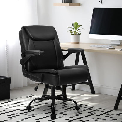 Office Chair Adjustable Desk Chair Mid Back Executive Comfortable PU Leather Ergonomic Gaming Back Support Home Computer with Flip-Up Armrest Swivel Wheels (Jet Black)