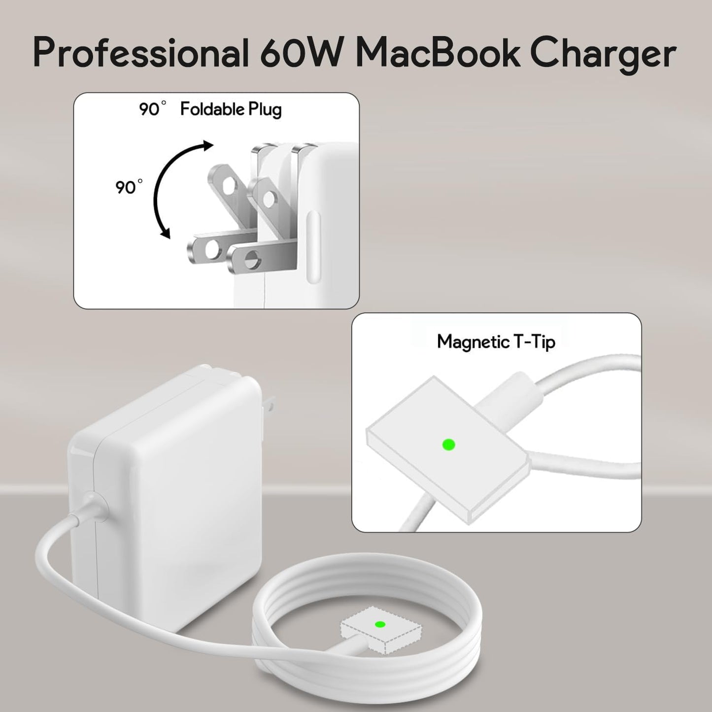 Mac Book Pro Charger - 60W T-Tip Magnetic Charger Power Adapter, Compatible with Mac Book Air/Pro 13-Inch Retina Display(After 2012)