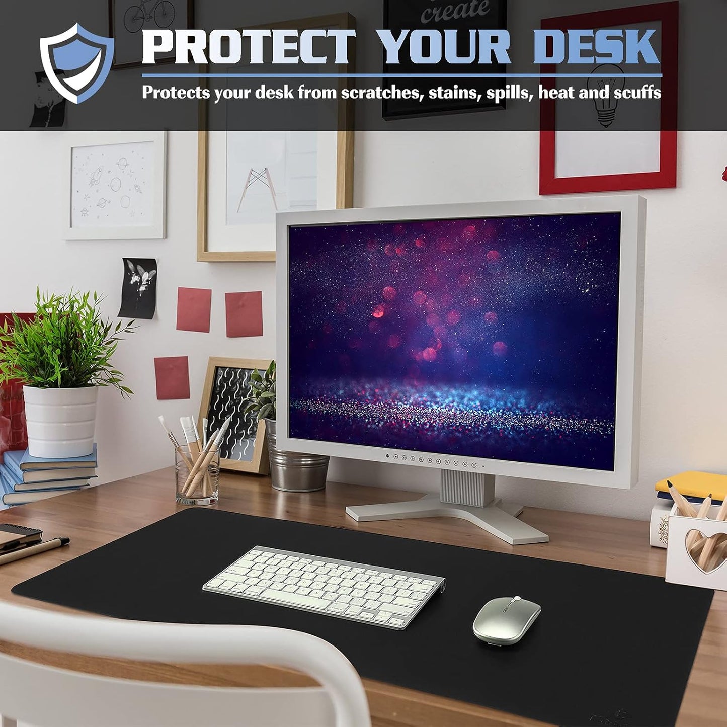 Non-Slip Desk Mat, Leather & Suede, Desk Pad, 31.5"X15.7", Black